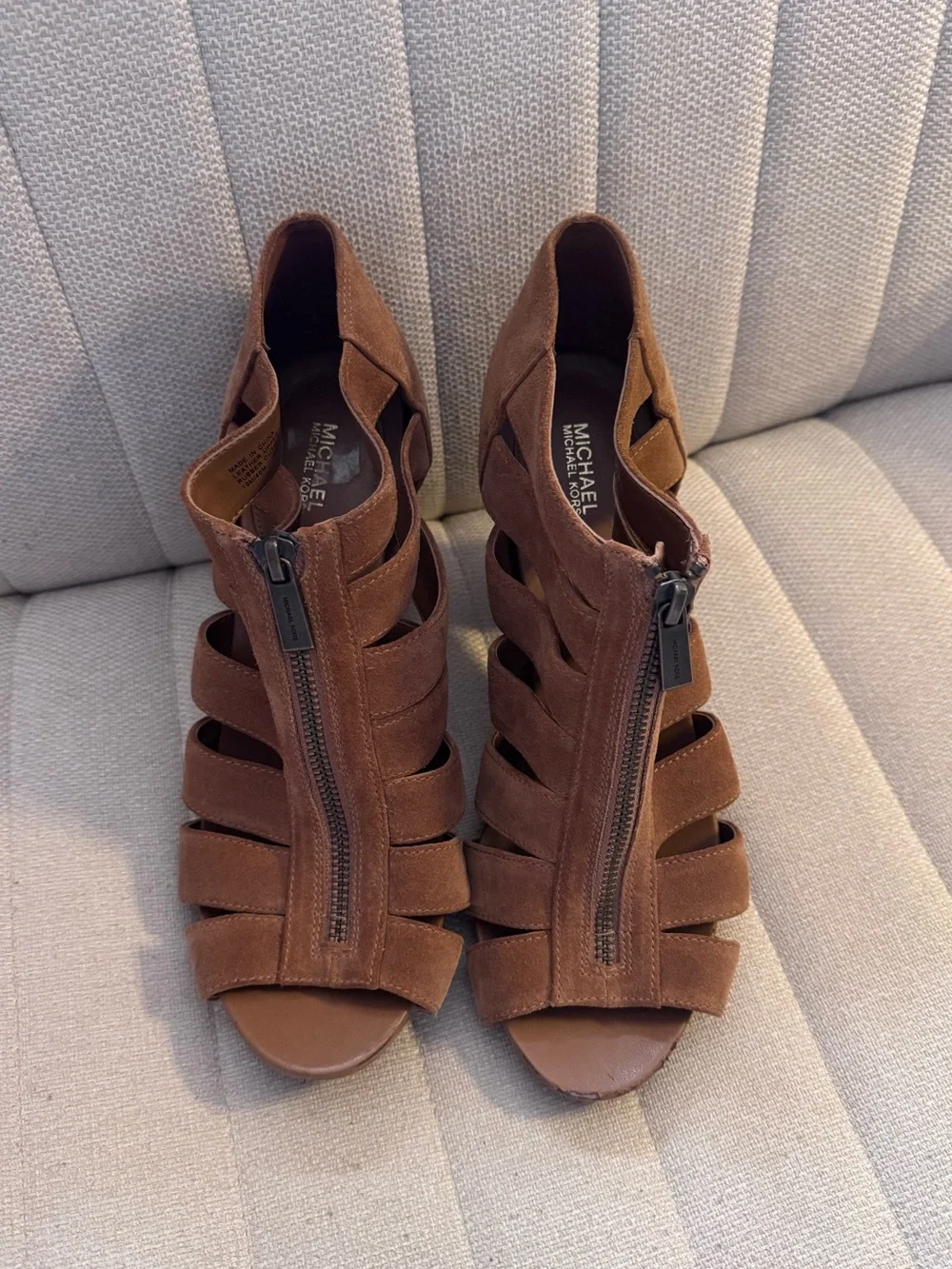Michael Kors Brown Suede Strappy Block Heel Sandals